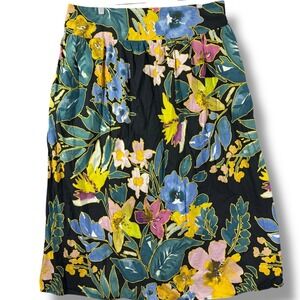 Daniel Rainn x Anthropologie Black Floral Print Maxi Skirt Smocked Waist 2XL